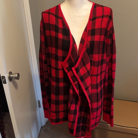 Faded Glory Tops - Red and Black Plaid Cardigan